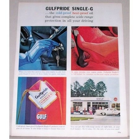 1961 Gulf Pride Single G Oil Vintage Color Print Ad - Station Sign Pumps