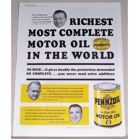 1961 Pennzoil Motor Oil Vintage Color Print Ad - Richest Most Complete