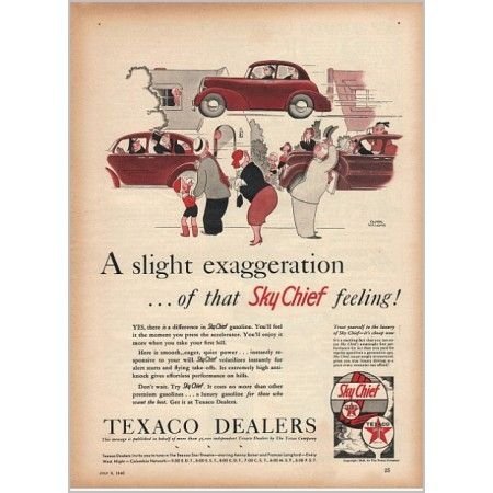 1940 Texaco Sky Chief Gasoline Williams Art Vintage Color Print Ad