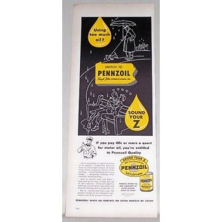 1951 Pennzoil Motor Oil Vintage Color Print Ad - Sound Your Z