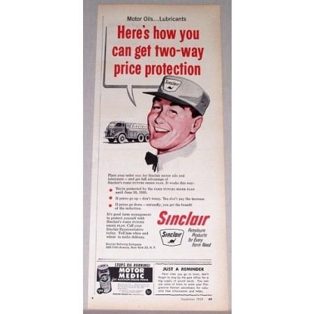 1959 Sinclair Motor Oils Lubricants Vintage Color Print Ad