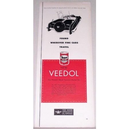 1951 Veedol Motor Oil Vintage Color Print Ad - Wherever Fine Cars Travel
