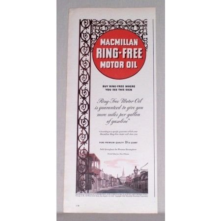 1944 MacMillan Ring Free Motor Oil Vintage Color Print Ad - New Orleans