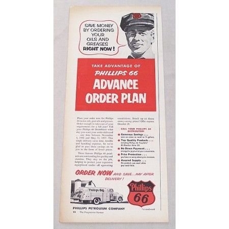 1956 Phillips 66 Petroleum Vintage Color Print Ad - Advanced Order Plan