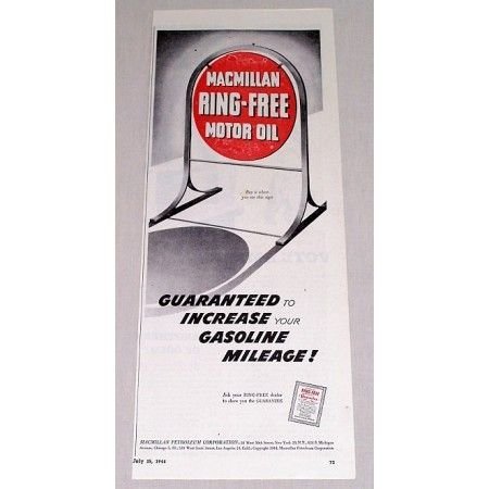 1944 MacMillan Ring-Free Motor Oil Curb Sign Vintage Color Print Ad