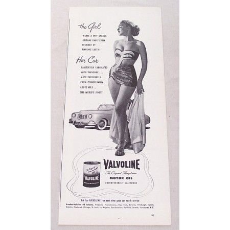 1948 Valvoline Motor Oil Vintage Print Ad - The Girl...Her Car