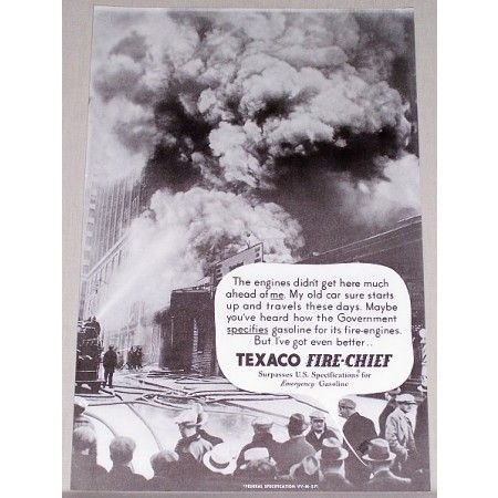 1935 Texaco Fire Chief Vintage Print Ad - The Engines Didn't Get...