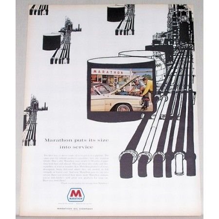 1963 Marathon Gas Oil Vintage Color Print Ad - Puts Size Into Service