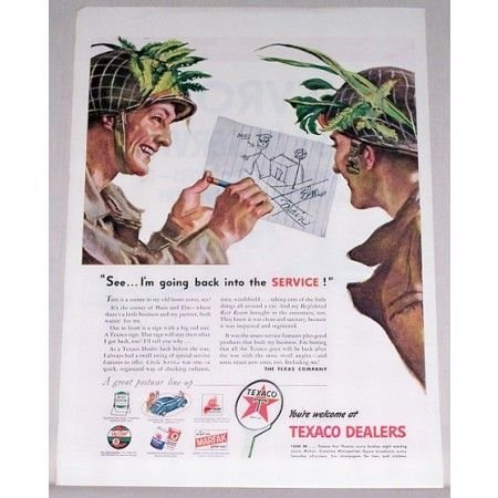 1945 Texaco Dealers Wartime Vintage Color Print Ad - Back Into Service