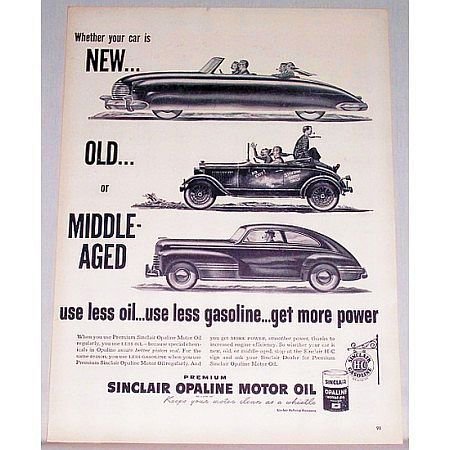 1948 Sinclair Opaline Motor Oil Vintage Print Ad - Use Less Oil