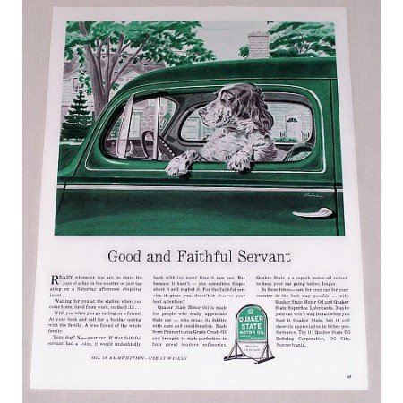 1944 Quaker State Oil Dog Vintage Color Print Art Ad - Good Faithful Servant