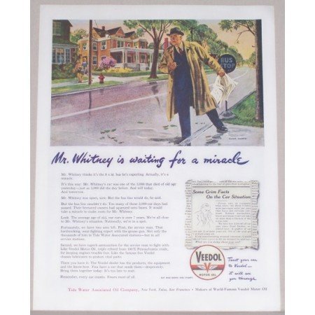 1945 Veedol Motor Oil Clark Agnew Art Vintage Color Print Ad