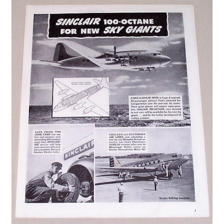 1945 Sinclair Refining Co. Douglas Super Airliner Vintage Print Ad