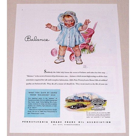 1945 Pennsylvania Motor Oil Baby Walking Art Vintage Color Print Ad