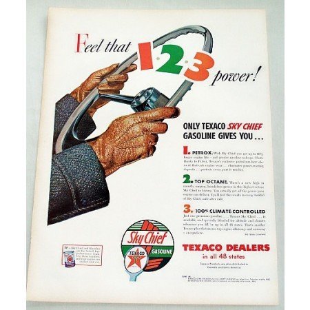 1956 Texaco Sky Chief Gasoline Vintage Color Print Art Ad - Feel That 123
