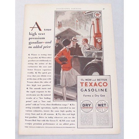 1929 Texaco Gasoline Gravity Pump Vintage Color Print Art Ad