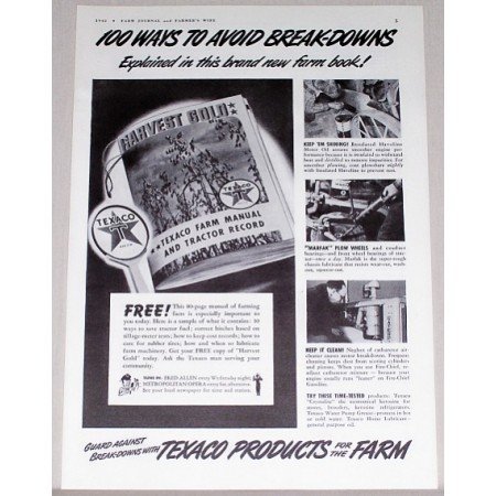 1942 Texaco Products Vintage Print Ad - 100 Ways To Avoid Breakdowns