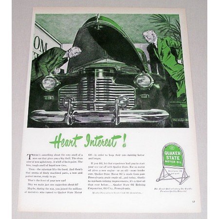 1946 Quaker State Motor Oil Vintage Color Print Art Ad - Heart Interest!