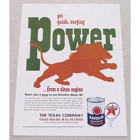 1949 Texaco Havoline Motor Oil Vintage Color Print Ad - Quick Power