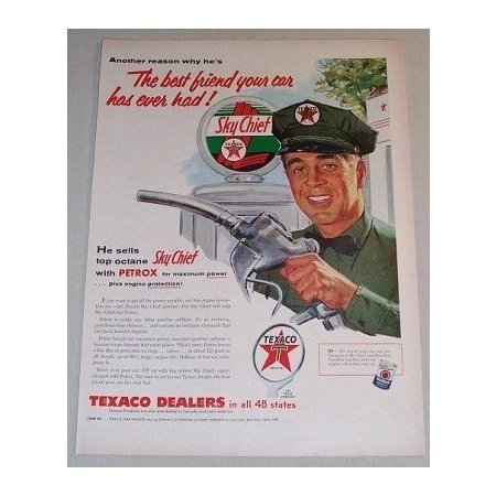1955 Texaco Sky Chief Gasoline Attendent Pump Art Vintage Color Print Ad