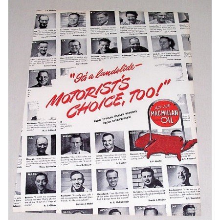 1946 MacMillan Oil Vintage Color Print Ad - It's A Landslide