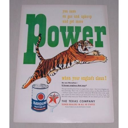 1949 Texaco Havoline Motor Oil Tiger Art Vintage Color Print Ad