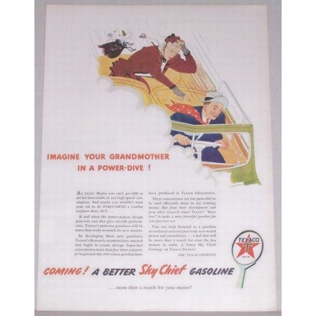 1944 Texaco Sky Chief Gas Oil Vintage Color Print Art Ad - Powerdive