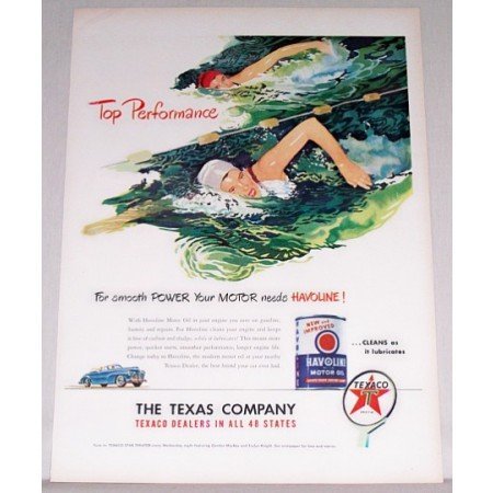 1948 Texaco Havoline Motor Oil Women Swimming Art Vintage Color Print Ad