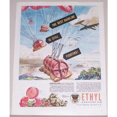 1945 Ethyl Corp. Color Wartime Art Vintage Color Print Ad - The Best Gasoline