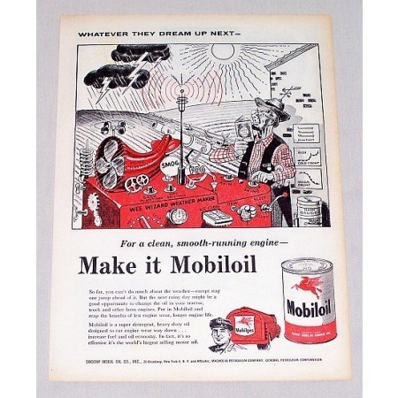 1956 Mobil Oil Vintage Color Print Art Ad - Wee Wizard Weather Maker