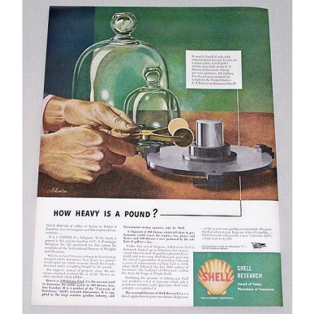 1944 Shell Oil Company Vintage Color Print Art Ad - How Heavy Is A Pound?