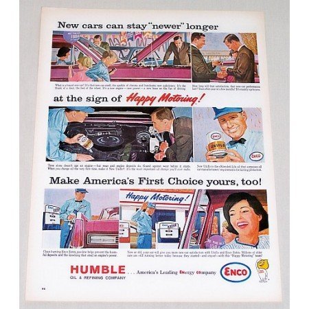 1963 Humble Enco Motor Oil Vintage Color Print Art Ad - Happy Motoring