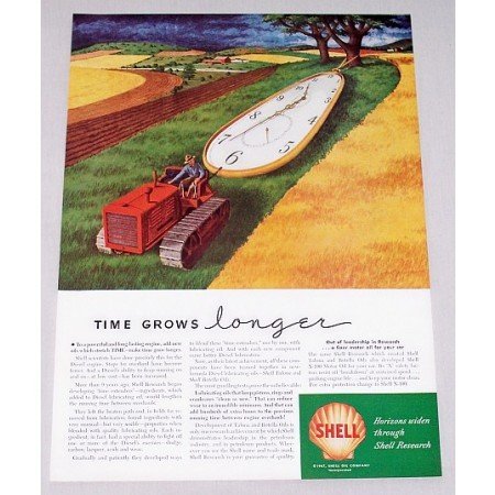 1947 Shell Oil Company Track Tractor Farm Art Vintage Color Print Ad