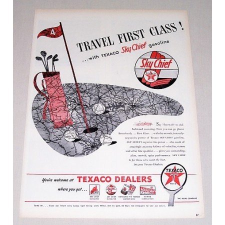 1946 Texaco Sky Chief Gas Oil Golf Art Vintage Color Print Ad