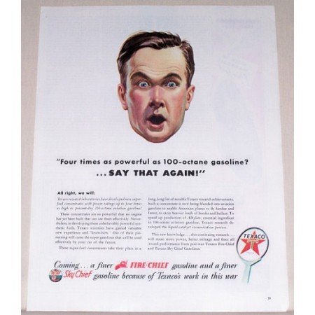 1944 Texaco Fire Chief Sky Chief Vintage Color Print Ad - Say That Again!