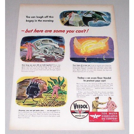 1946 Veedol Motor Oil Vintage Color Print Art Ad - Bogey In The Morning