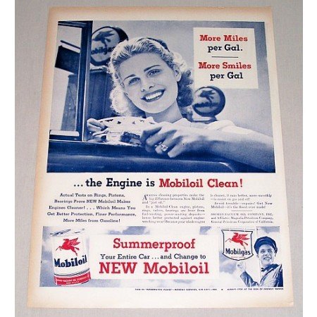 1946 Mobil Oil Pump Vintage Color Print Ad - Engine Is Mobil Clean