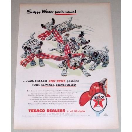 1956 TEXACO Fire Chief Gasoline Dalmatians Animal Art Vintage Color Print Ad
