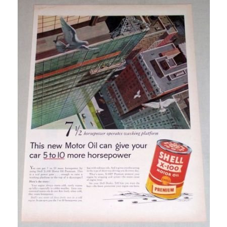 1956 SHELL X100 Motor Oil Window Washer Art Vintage Color Print Ad