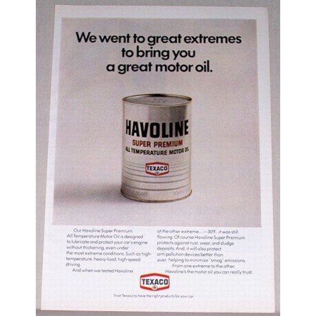1971 Texaco Havoline Super Premium Motor Oil Vintage Color Print Ad