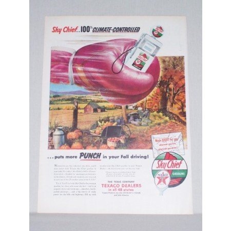 1953 Texaco Sky Chief Gas Pump Boxing Art Vintage Color Print Ad