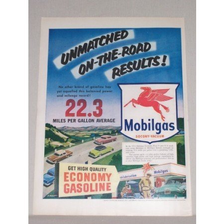 1953 Mobil Gas Pegasus Vintage Color Print Art Ad - Economy Gasoline