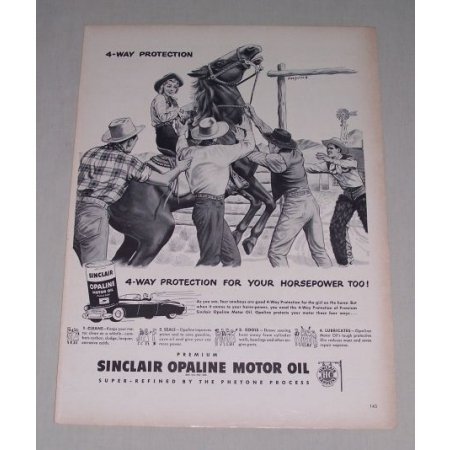1949 Sinclair Opaline Motor Oil Western Cowboy Art Vintage Print Ad