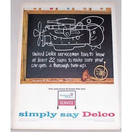1964 United Delco Service Blackboard French Horn Music Vintage Color Print Ad