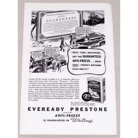 1937 Eveready Prestone Anti-Freeze Vintage Print Ad