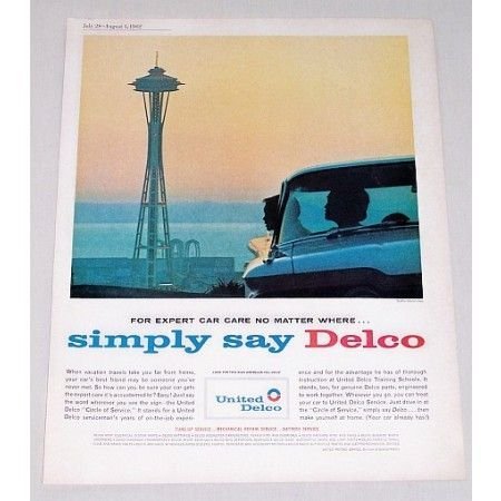 1962 United Delco Seattle Worlds Fair Space Needle Vintage Color Print Ad