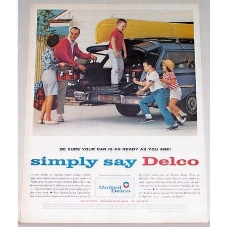 1962 United Delco Family Canoe Trip Vintage Color Print Ad