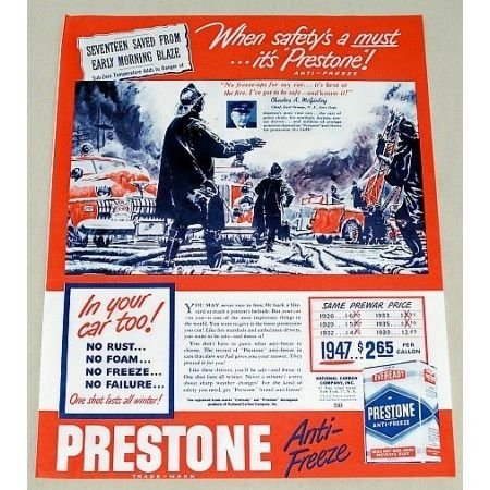 1947 Prestone Anti-Freeze Firefighter Art Vintage Color Print Ad