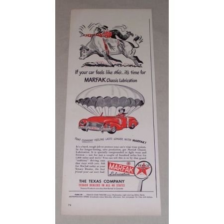 1949 Texaco Marfax Lubrication Bull Cowboy Art Vintage Color Print Ad