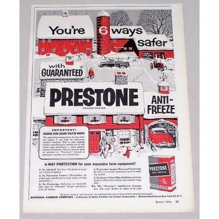 1956 Prestone Anti-Freeze Red Barn Farm Winter Art Vintage Color Print Ad